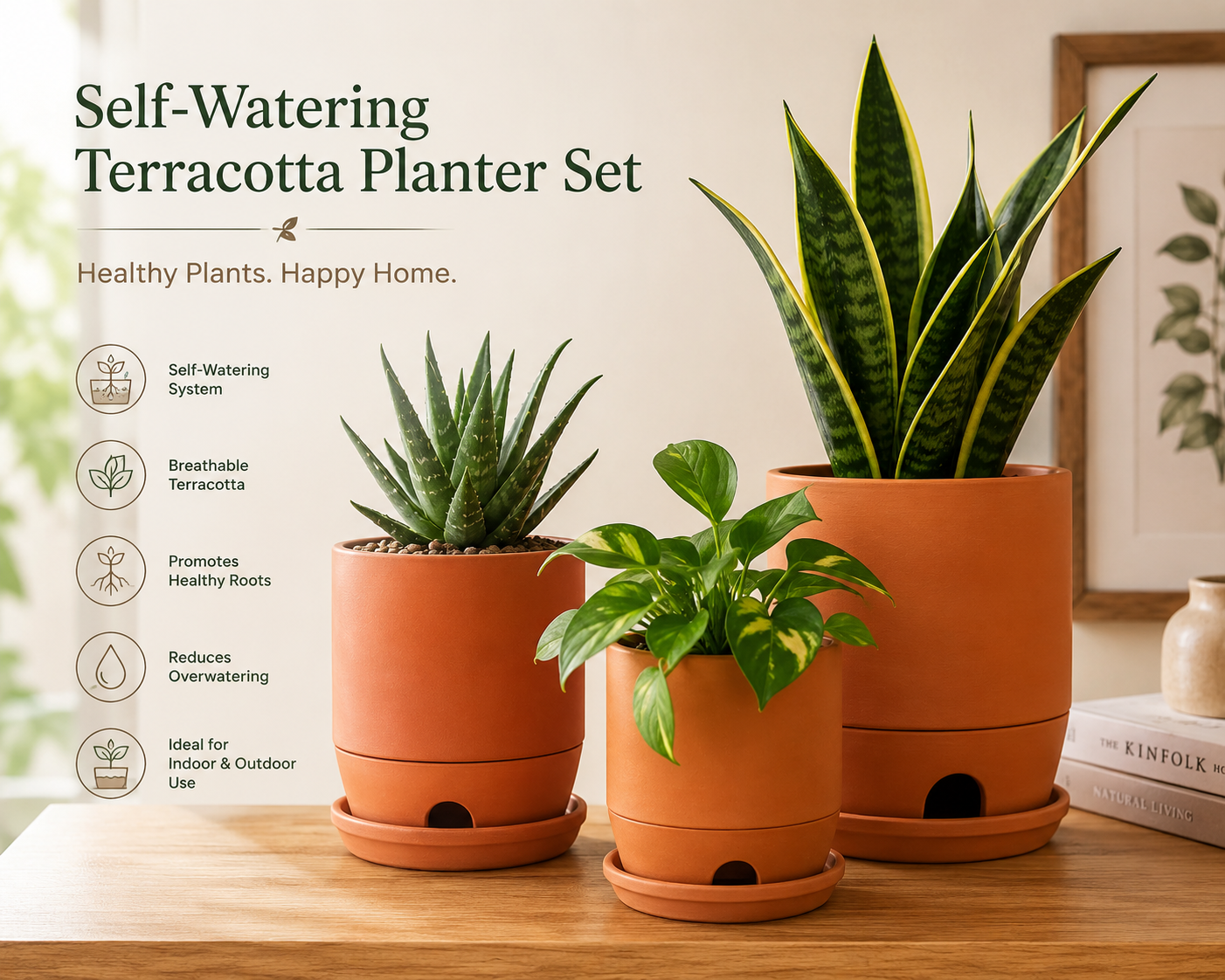 Self-Watering Terracotta Planter Set